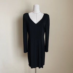 Vintage HOLLY HARP Black Long Sleeve V-Neck Jersey Dress sz Medium Hollys